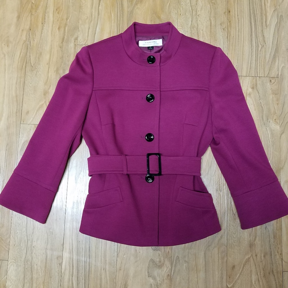Tahari Magenta 3/4 Sleeve Belted Blazer, Size 6